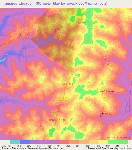 Tamarou,Benin Elevation Map