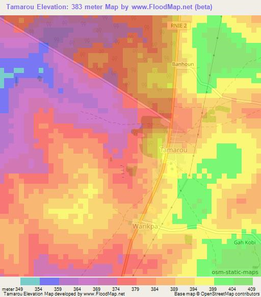 Tamarou,Benin Elevation Map