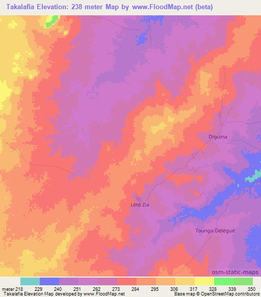 Takalafia,Benin Elevation Map