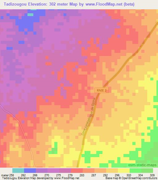 Tadizougou,Benin Elevation Map