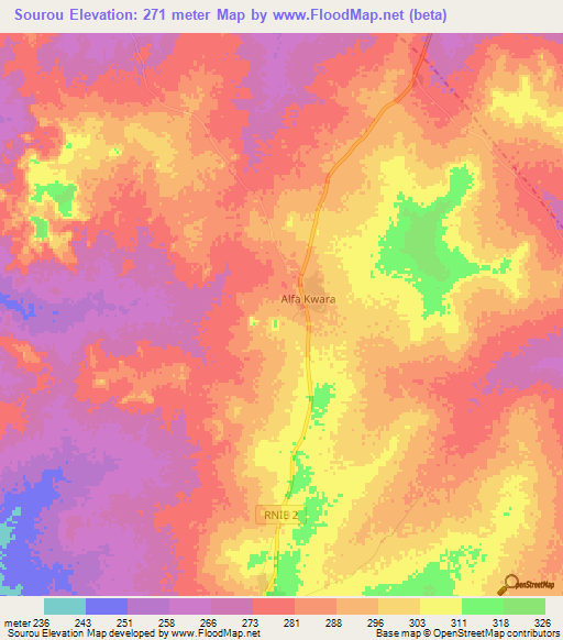 Sourou,Benin Elevation Map