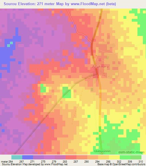 Sourou,Benin Elevation Map