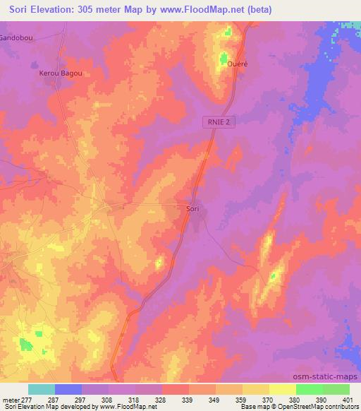 Sori,Benin Elevation Map