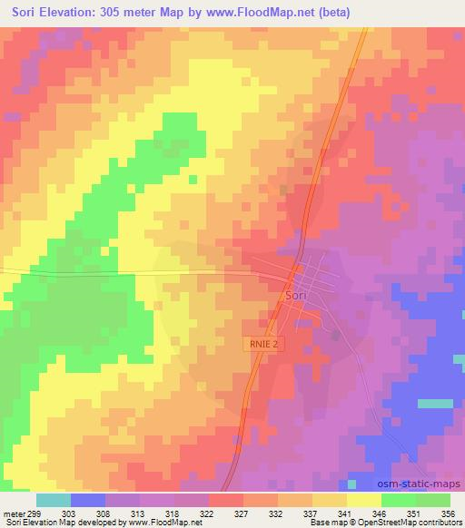 Sori,Benin Elevation Map