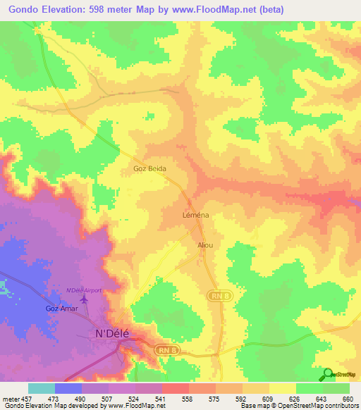 Gondo,Central African Republic Elevation Map