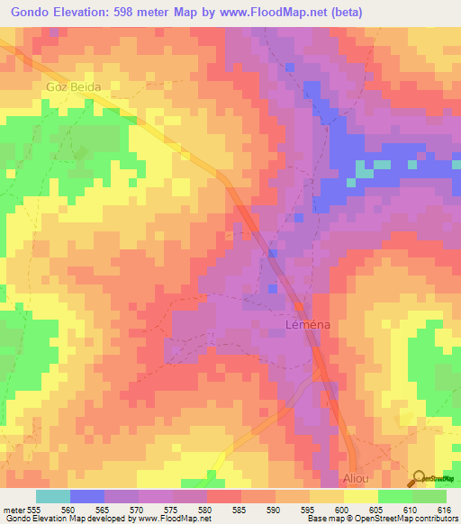 Gondo,Central African Republic Elevation Map