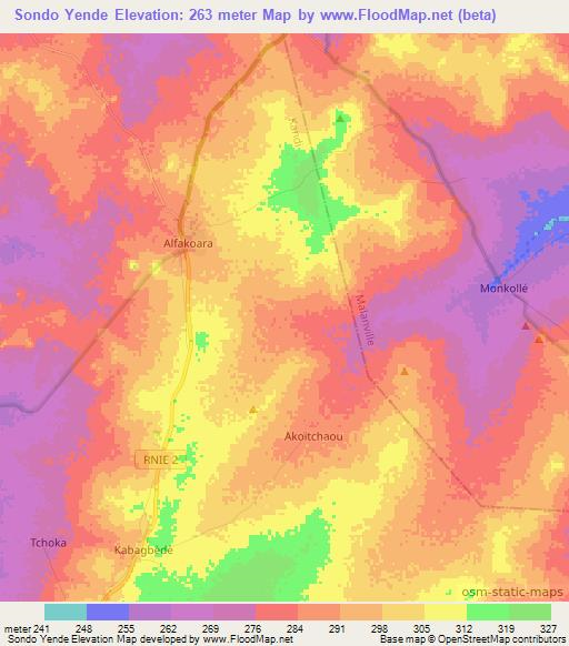 Sondo Yende,Benin Elevation Map