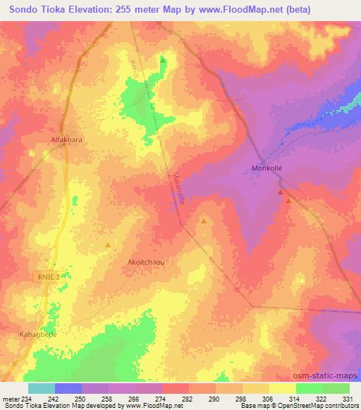 Sondo Tioka,Benin Elevation Map