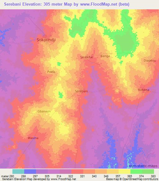 Serebani,Benin Elevation Map