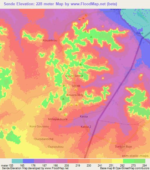Sende,Benin Elevation Map