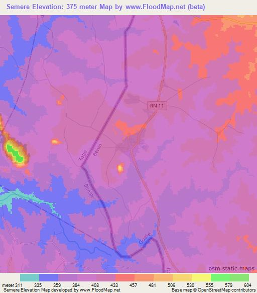 Semere,Benin Elevation Map