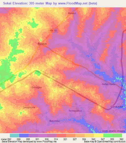 Sekai,Benin Elevation Map