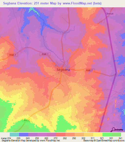 Segbana,Benin Elevation Map