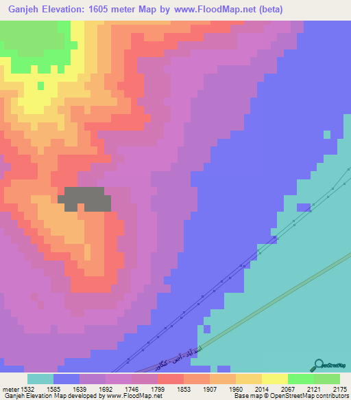 Ganjeh,Iran Elevation Map