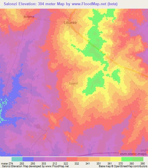 Salonzi,Benin Elevation Map