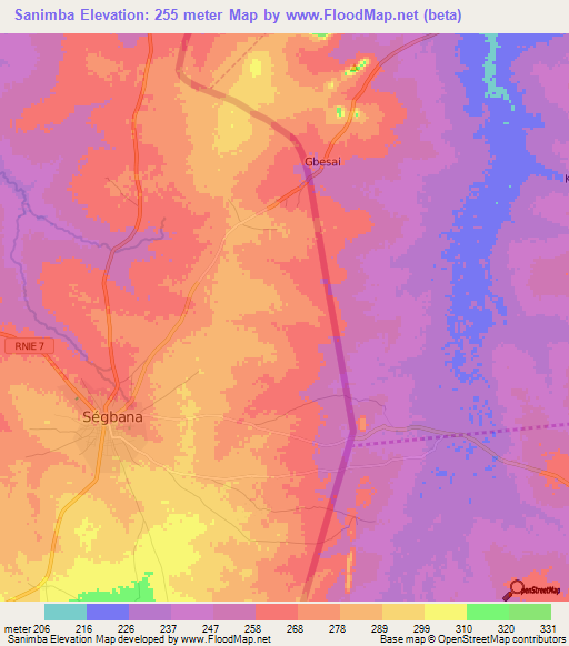 Sanimba,Benin Elevation Map