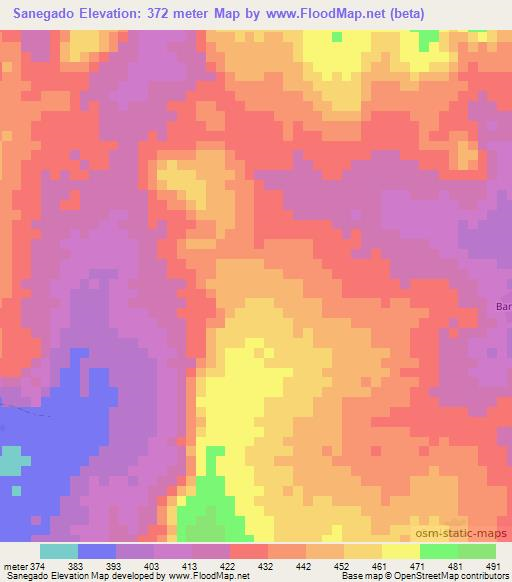 Sanegado,Benin Elevation Map