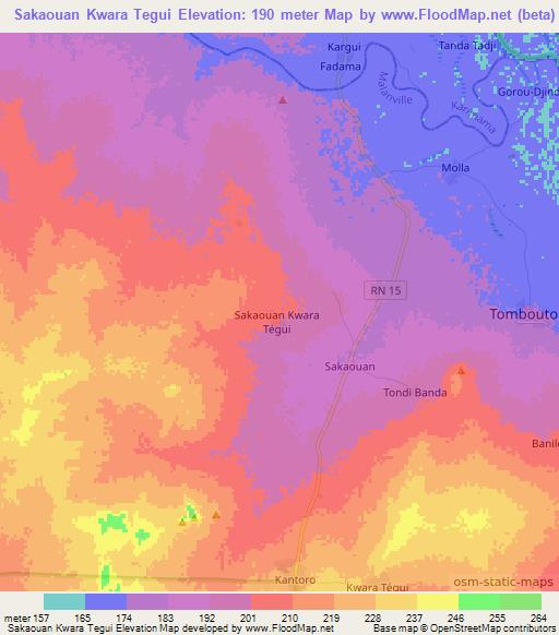 Sakaouan Kwara Tegui,Benin Elevation Map