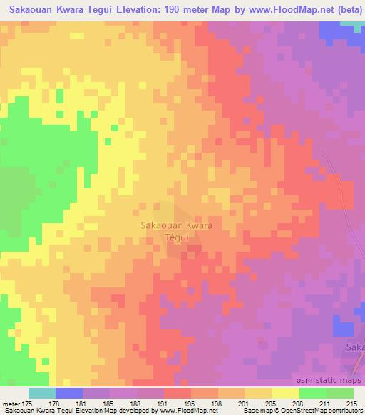 Sakaouan Kwara Tegui,Benin Elevation Map