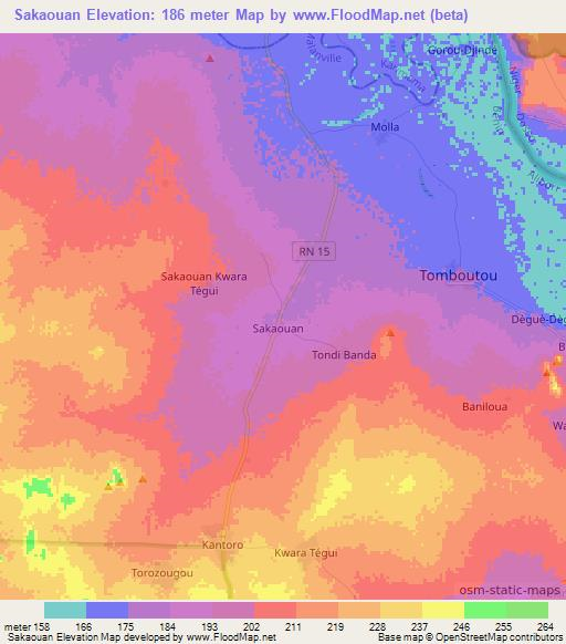 Sakaouan,Benin Elevation Map