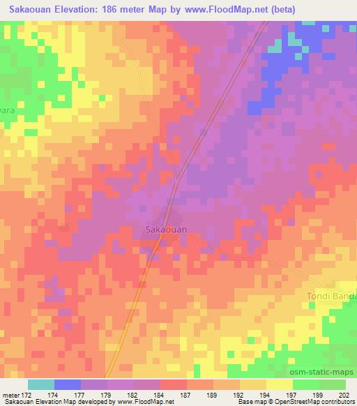Sakaouan,Benin Elevation Map