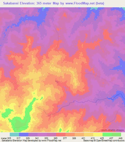 Sakabansi,Benin Elevation Map