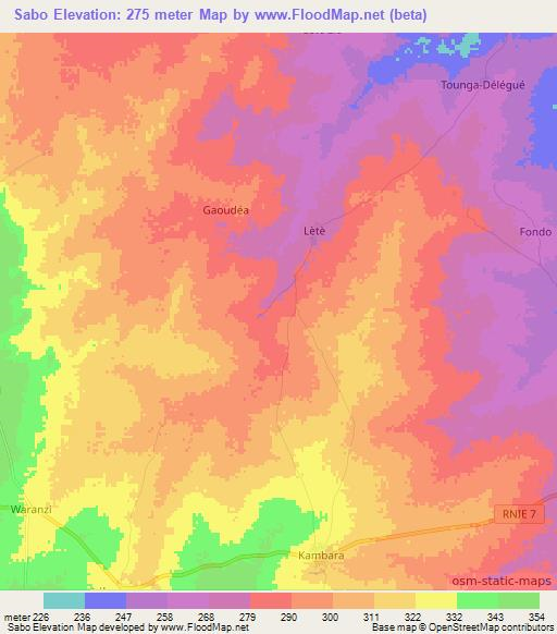 Sabo,Benin Elevation Map