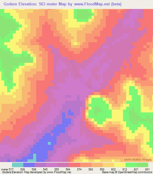 Godere,Central African Republic Elevation Map