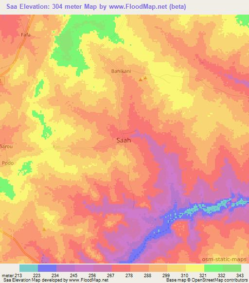 Saa,Benin Elevation Map