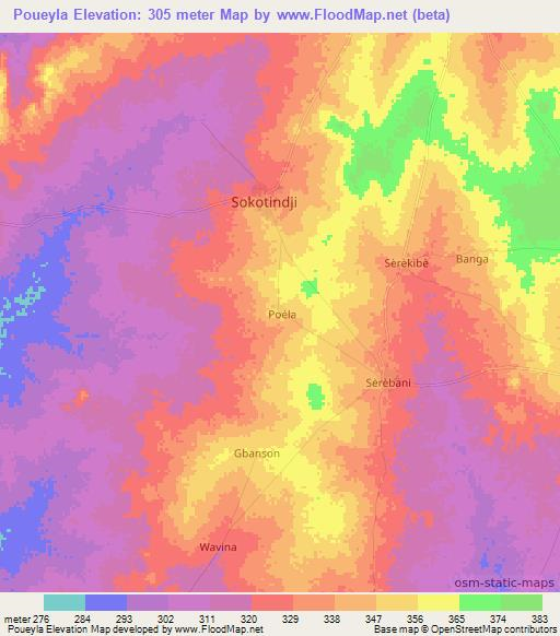 Poueyla,Benin Elevation Map