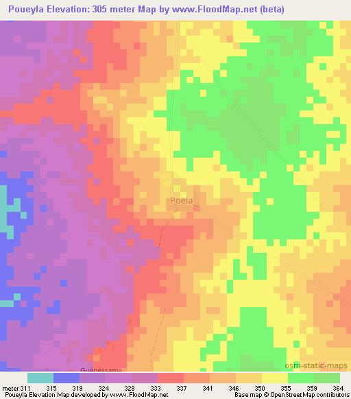 Poueyla,Benin Elevation Map