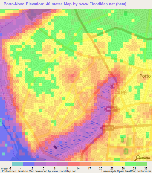 Porto-Novo,Benin Elevation Map