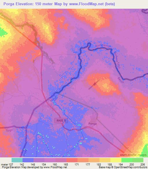 Porga,Benin Elevation Map