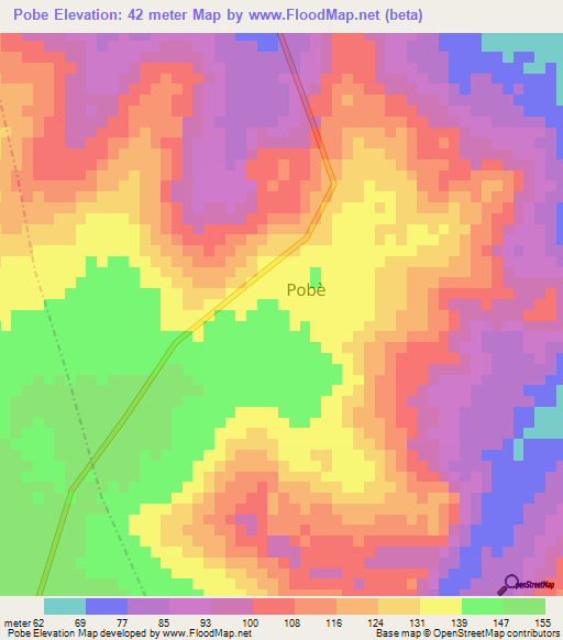 Pobe,Benin Elevation Map