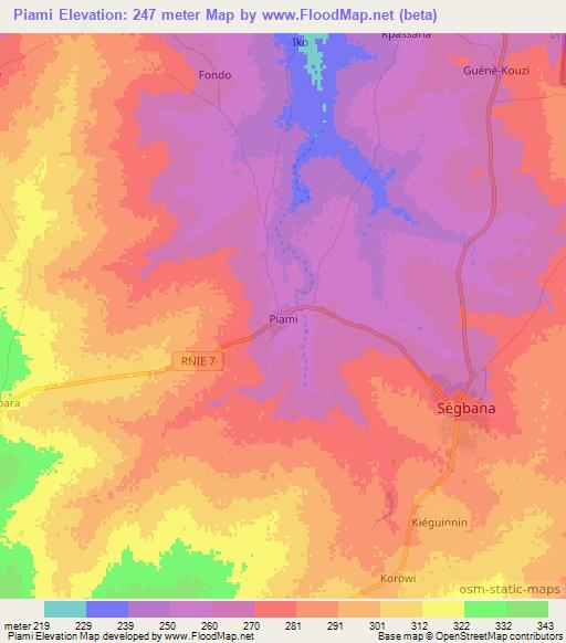 Piami,Benin Elevation Map