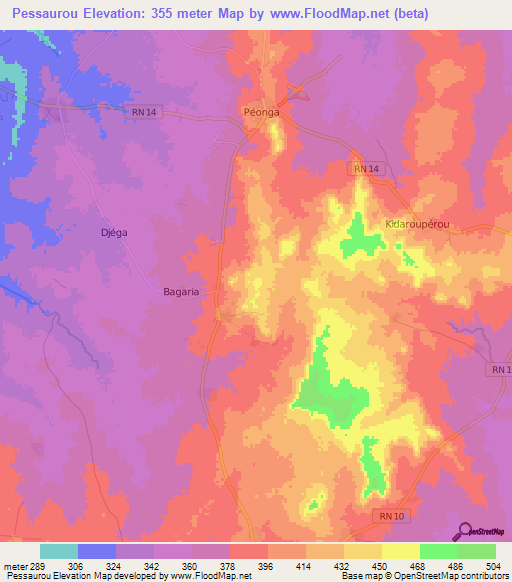 Pessaurou,Benin Elevation Map