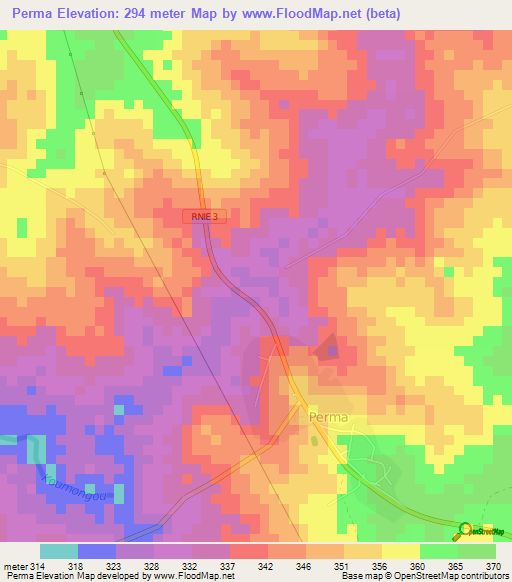 Perma,Benin Elevation Map