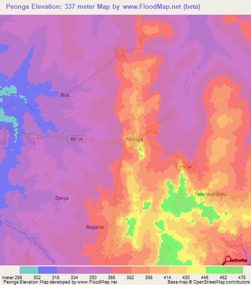 Peonga,Benin Elevation Map