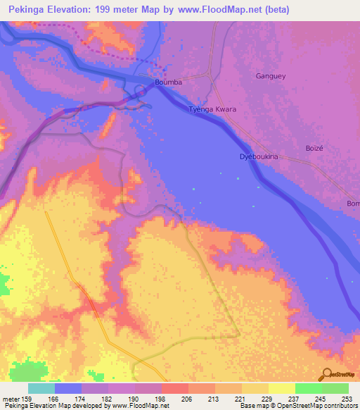 Pekinga,Benin Elevation Map
