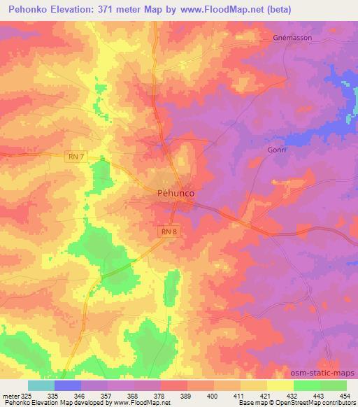 Pehonko,Benin Elevation Map