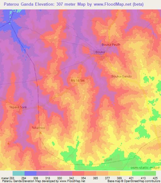 Paterou Ganda,Benin Elevation Map