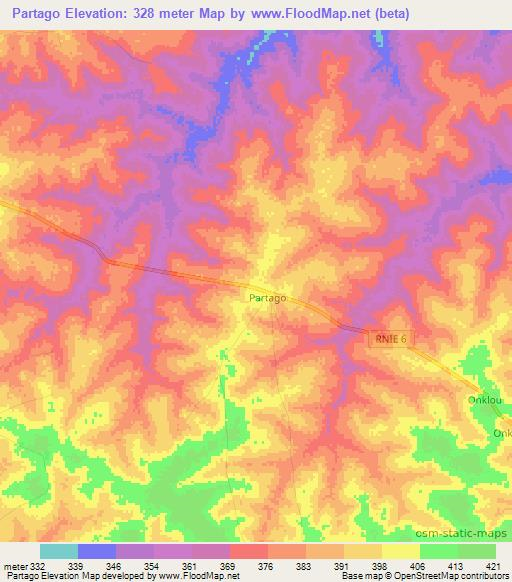 Partago,Benin Elevation Map