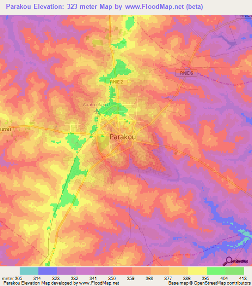 Parakou,Benin Elevation Map