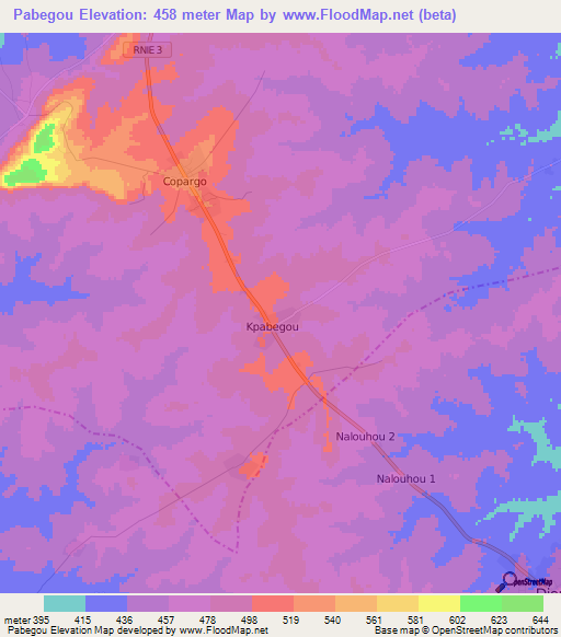Pabegou,Benin Elevation Map