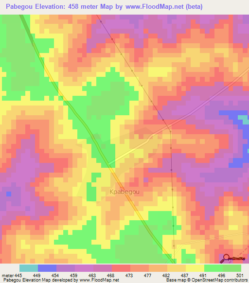 Pabegou,Benin Elevation Map