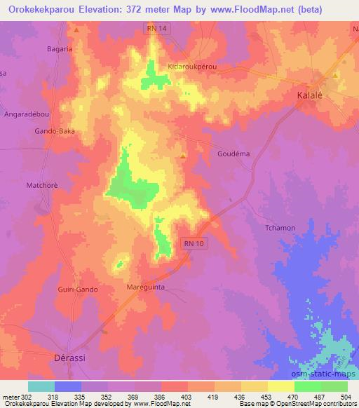 Orokekekparou,Benin Elevation Map