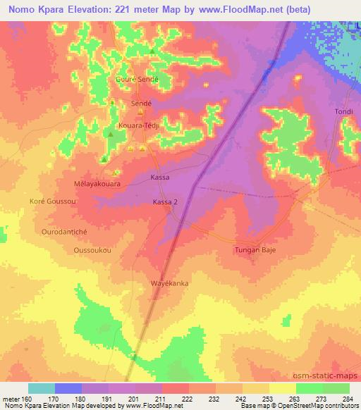 Nomo Kpara,Benin Elevation Map