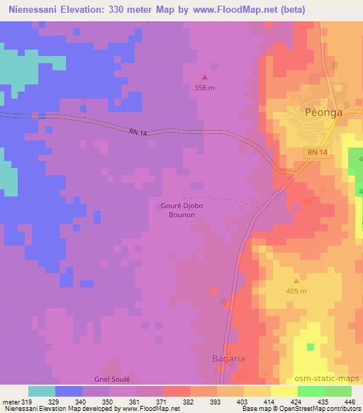 Nienessani,Benin Elevation Map