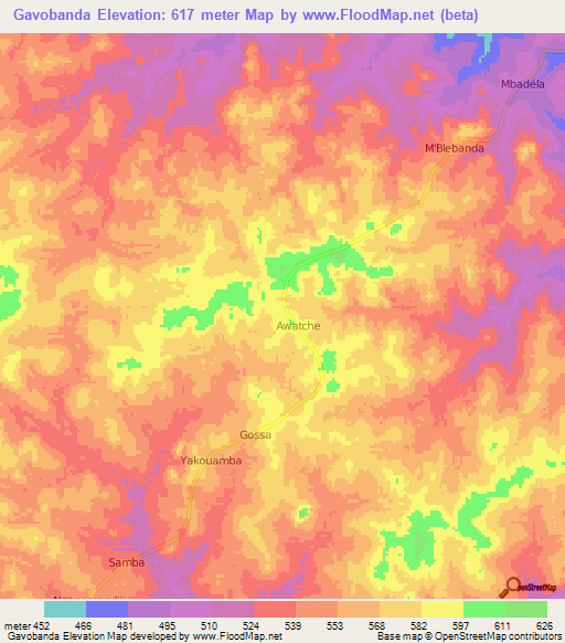 Gavobanda,Central African Republic Elevation Map