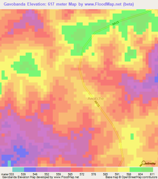 Gavobanda,Central African Republic Elevation Map